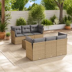 7 Piece Beige Modular Outdoor Sofa Set with Cushions