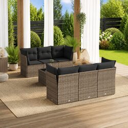Premium 7 Piece Garden Sofa Set in Grey Poly Rattan