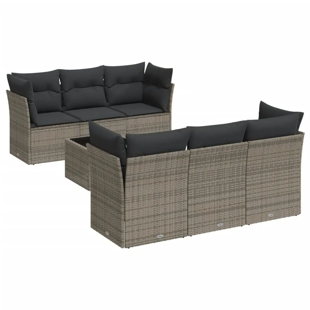 7 Piece Garden Sofa Set in Grey Poly Rattan