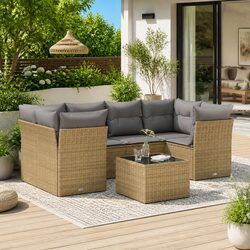 7-Piece Patio Furniture Set with Cushions in Beige Rattan