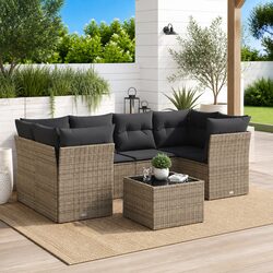 7-Piece Grey Poly Rattan Garden Sofa Set for Outdoor Use