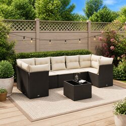Outdoor 8-Piece Garden Sofa Set in Black Poly Rattan