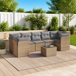 Beige Poly Rattan 8-Piece Outdoor Sofa Set with Cushions