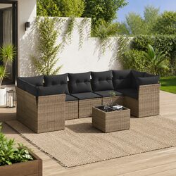 Durable 8 Piece Grey Rattan Garden Sofa Set for Outdoors