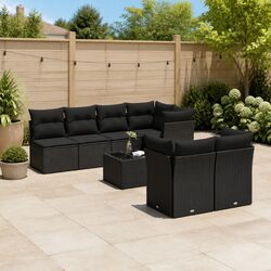 8 Piece Black Poly Rattan Garden Sofa Set for Outdoor Use