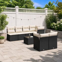 Premium 8-Piece Black Poly Rattan Garden Sofa Set