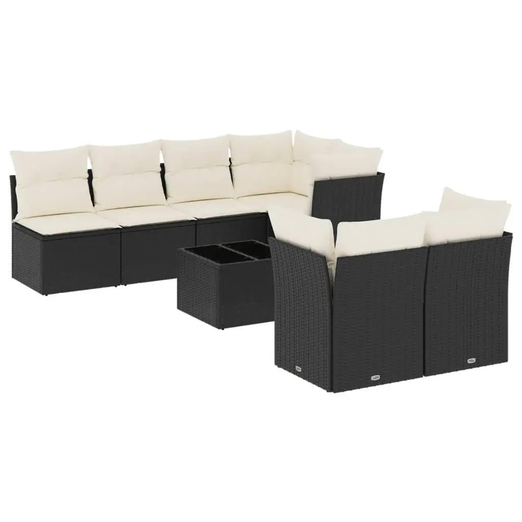 8-Piece Black Poly Rattan Garden Sofa Set