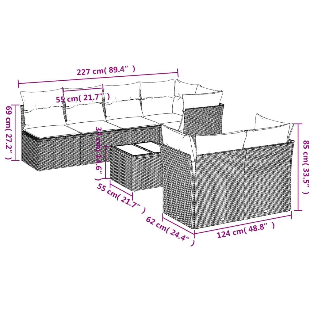 8 Piece Outdoor Sofa Set with Cushions Grey