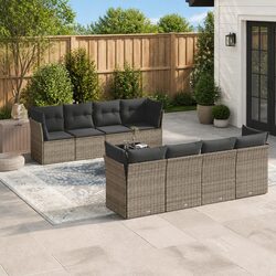 Grey Poly Rattan 9 Piece Outdoor Garden Sofa Set