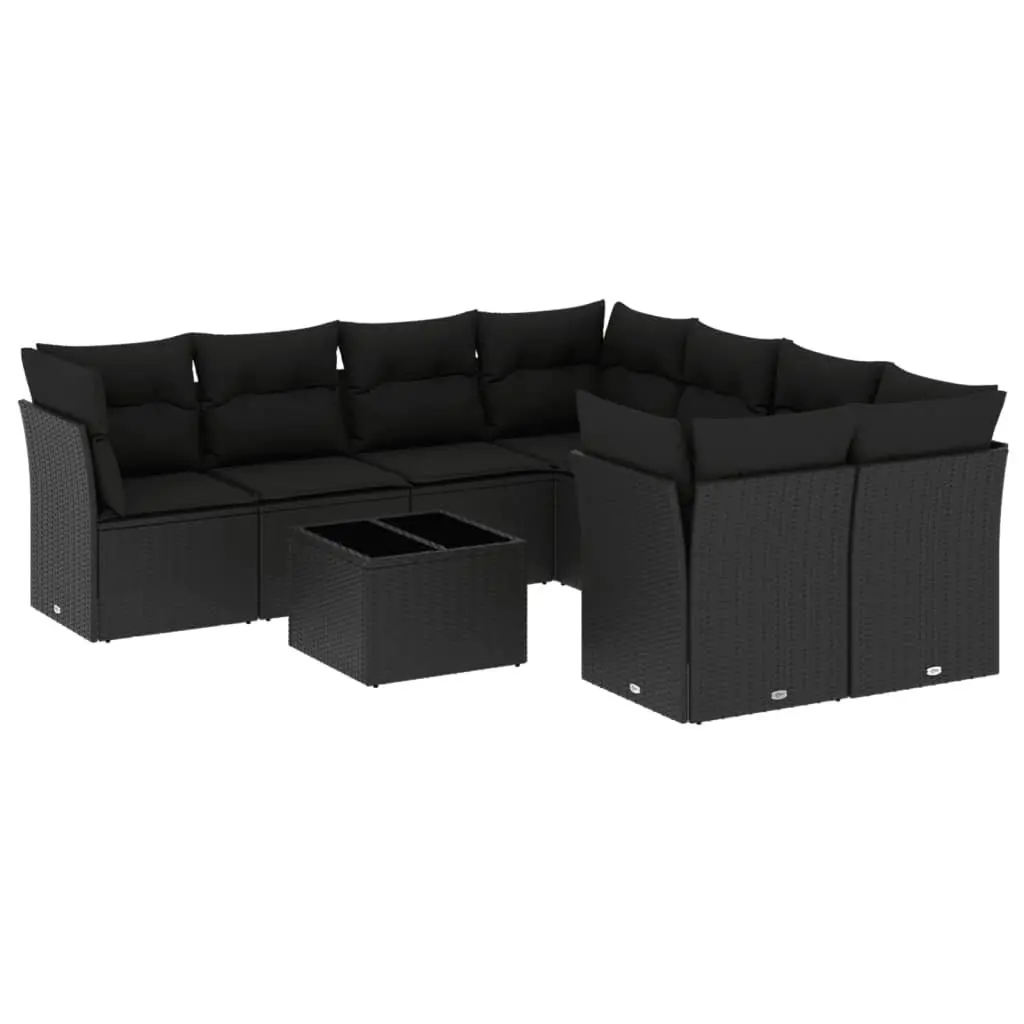 Garden Sofa Set PE Rattan 9 Piece Outdoor Furniture Black with Cushions