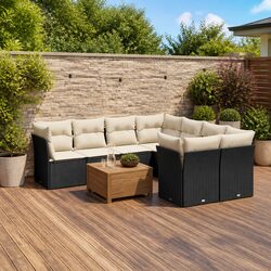 Premium 9 Piece Black Poly Rattan Garden Sofa Set