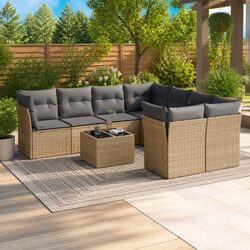 Beige 9 Piece Outdoor Garden Sofa Set with Cushions