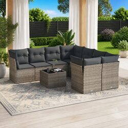 Premium 9 Piece Grey Poly Rattan Garden Sofa Set