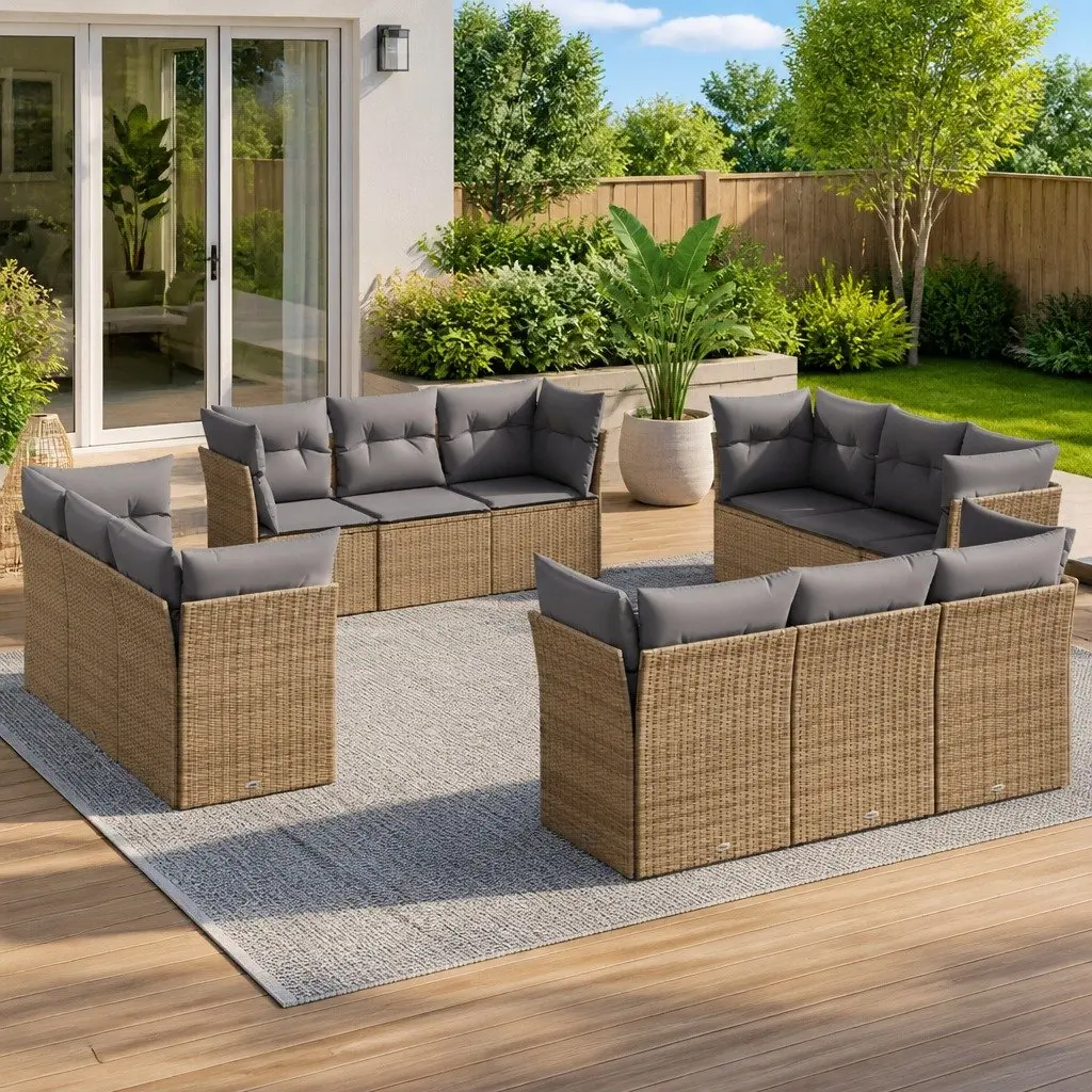 12 Piece Garden Sofa Set in Beige Poly Rattan