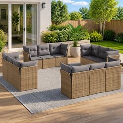 High-Quality 12 Piece Garden Sofa Set in Beige Poly Rattan