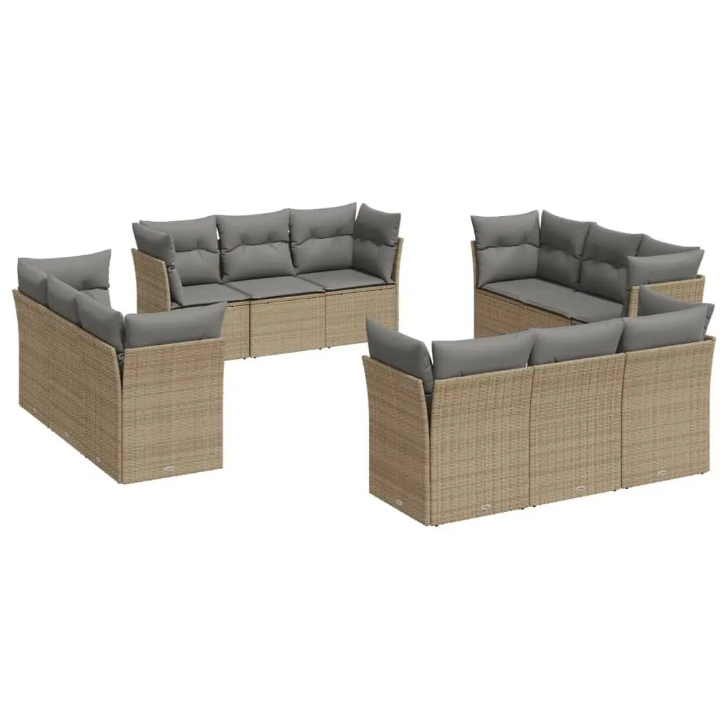 12 Piece Garden Sofa Set in Beige Poly Rattan