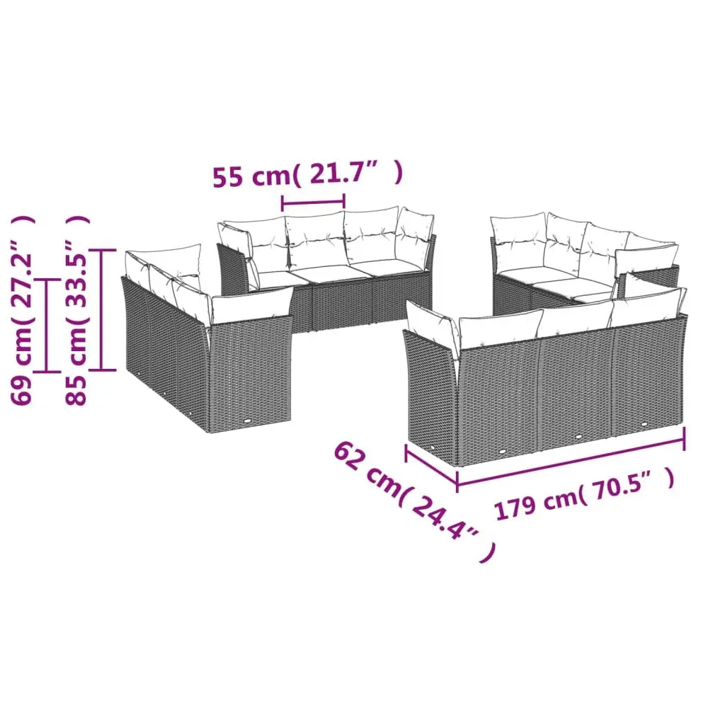 12 Piece Garden Sofa Set in Beige Poly Rattan