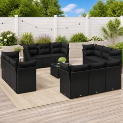 Premium 13-Piece Black Rattan Garden Sofa Set