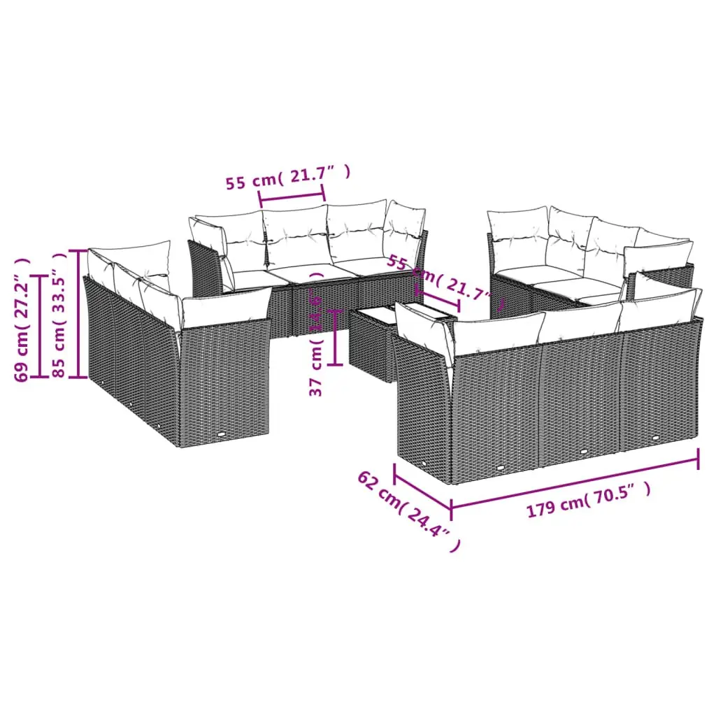 13-Piece Black Rattan Garden Sofa Set