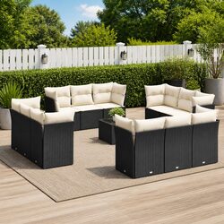 Modular 13-Piece Garden Sofa Set in Black Poly Rattan