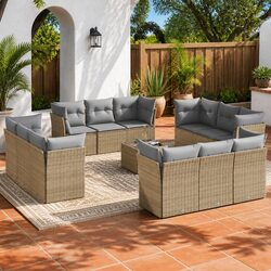 Beige 13-Piece Garden Sofa Set with Cushions
