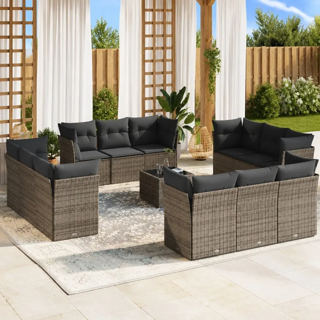 13 Piece Garden Sofa Set in Grey with Cushions