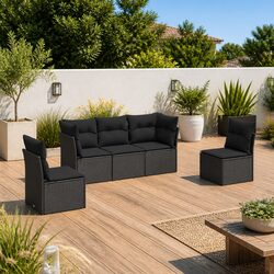 Stylish 5-Piece Black Garden Sofa Set with Cushions