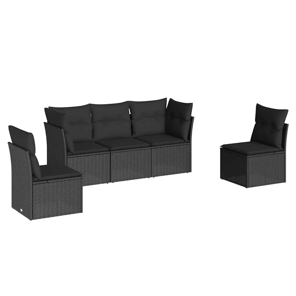 Garden Sofa Set PE Rattan 5 Piece Outdoor Furniture Black with Cushions