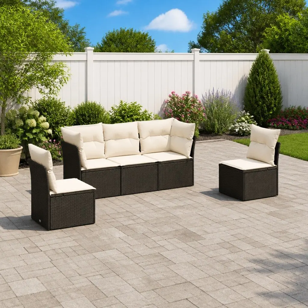 5 Piece Black Outdoor Sofa Set with Cushions