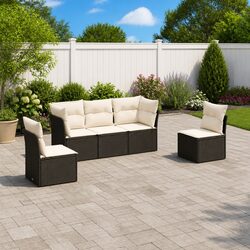 5 Piece Black Outdoor Sofa Set with Cushions