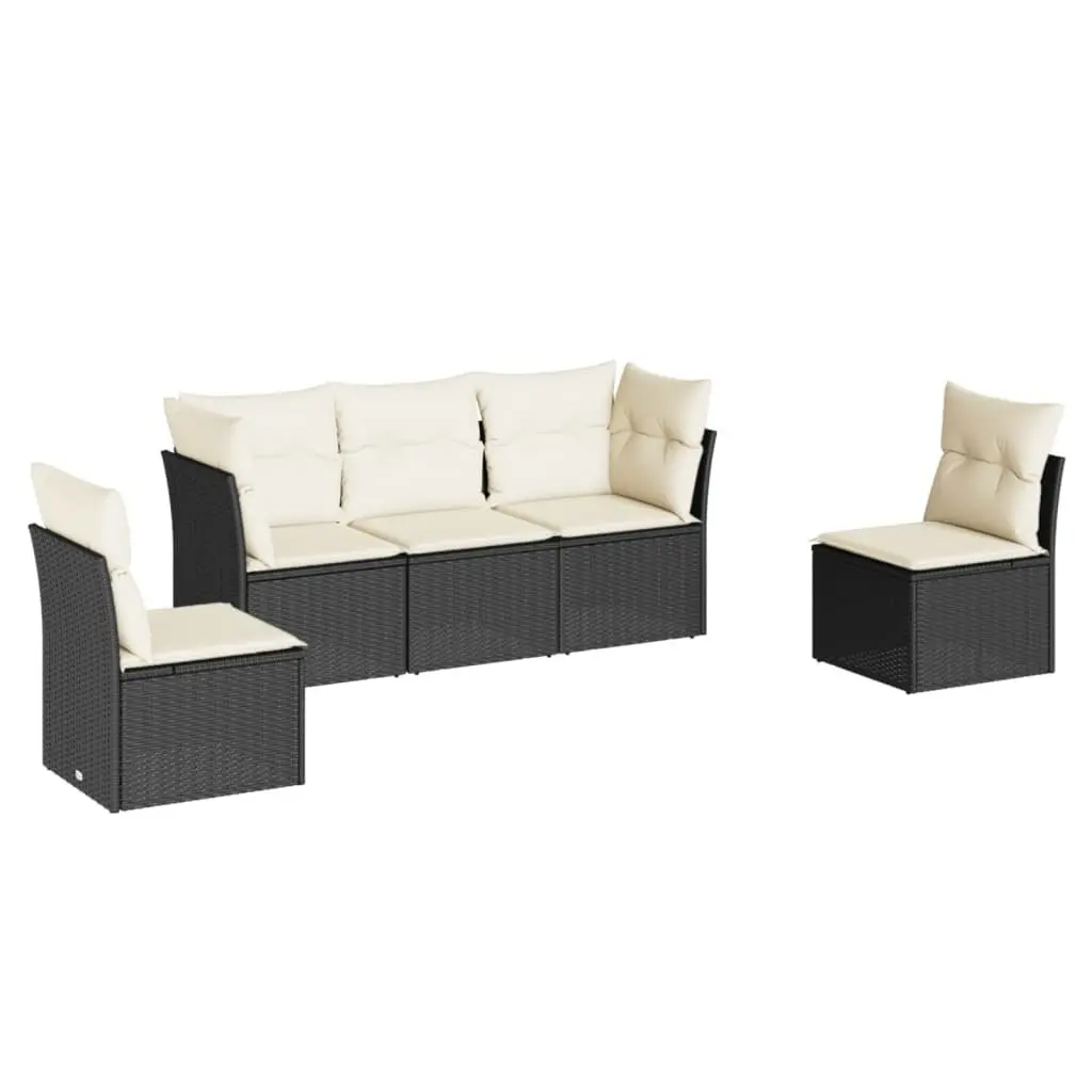 5 Piece Black Outdoor Sofa Set with Cushions