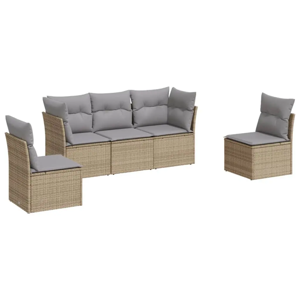 5 Piece Garden Sofa Set Poly Rattan Beige Outdoor Patio Furniture