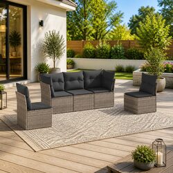 5 Piece Grey Modular Garden Sofa Set with Cushions