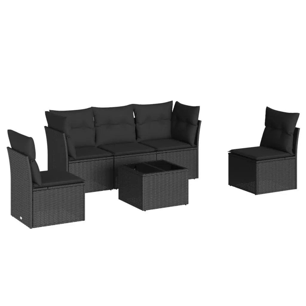 6-Piece Modular Black Garden Sofa Set with Cushions