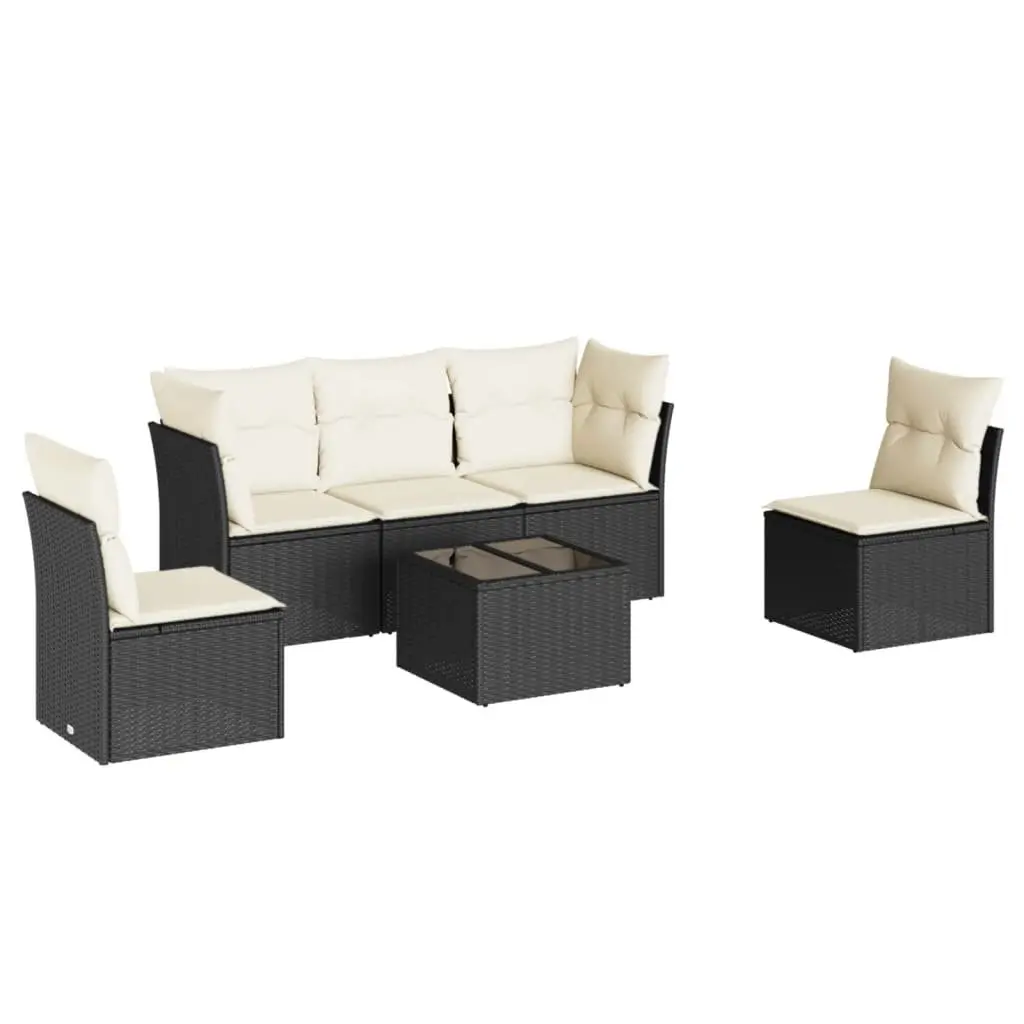 Garden Sofa Set 6 Piece Outdoor Furniture Patio Black Poly Rattan Modular with