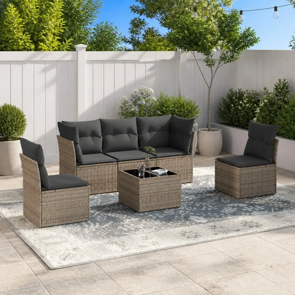 6-Piece Grey Rattan Modular Garden Sofa Set