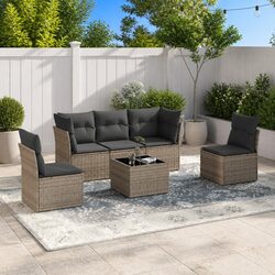 6-Piece Grey Rattan Modular Garden Sofa Set
