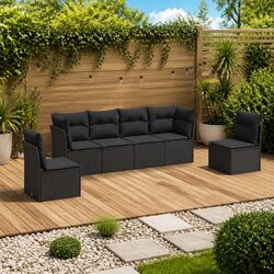 6-Piece Black Modular Outdoor Sofa Set for Your Garden