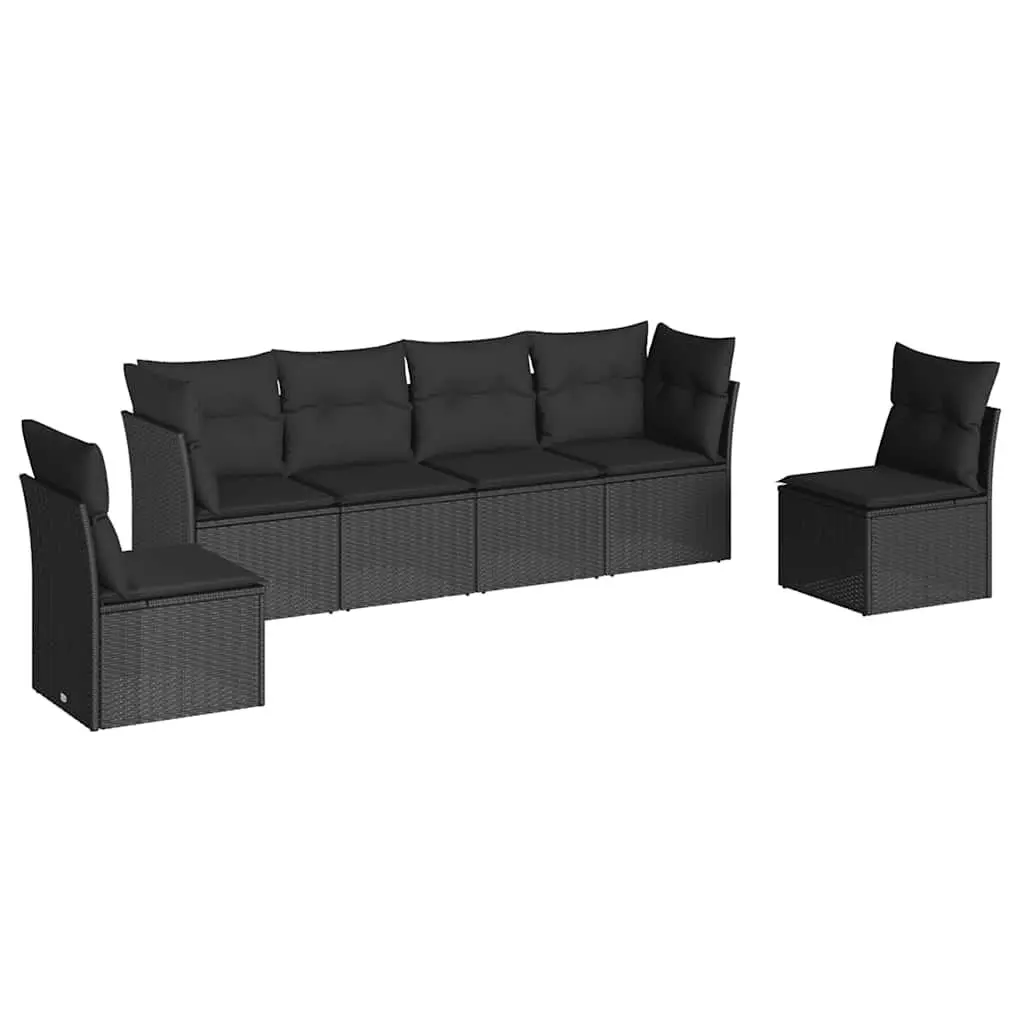 Garden Sofa Set 6 Piece Outdoor Furniture Patio Black Poly Rattan Modular