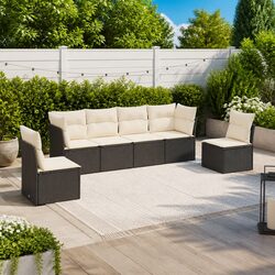 6-Piece Black Rattan Outdoor Garden Sofa Set with Cushions