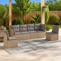 Modular 6-Piece Beige Outdoor Sofa Set with Cushions