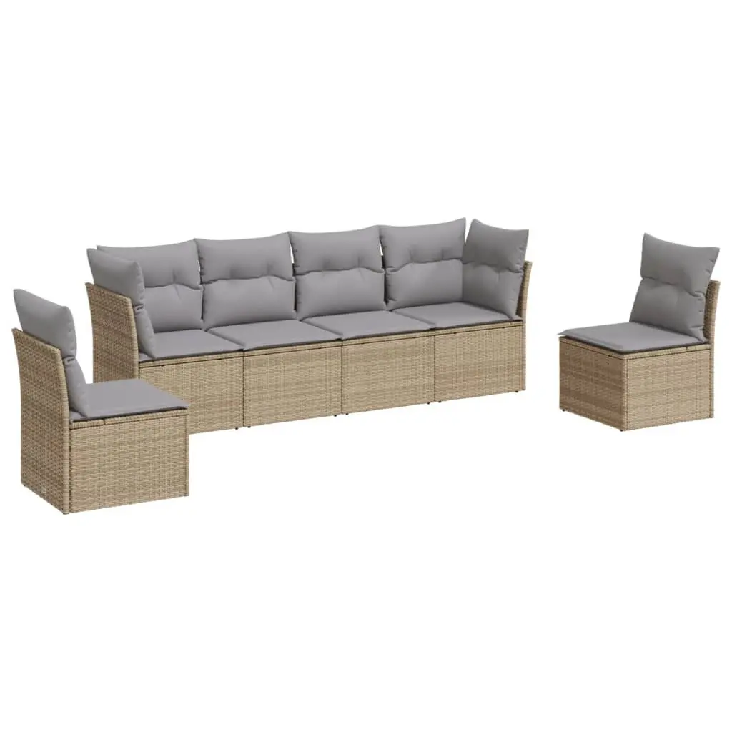 Modular 6-Piece Beige Outdoor Sofa Set with Cushions