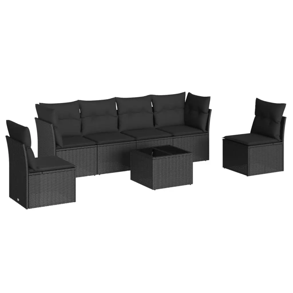 7 Piece Garden Sofa Set Poly Rattan Black with Cushions