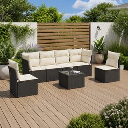 Premium 7 Piece Outdoor Sofa Set in Black Poly Rattan