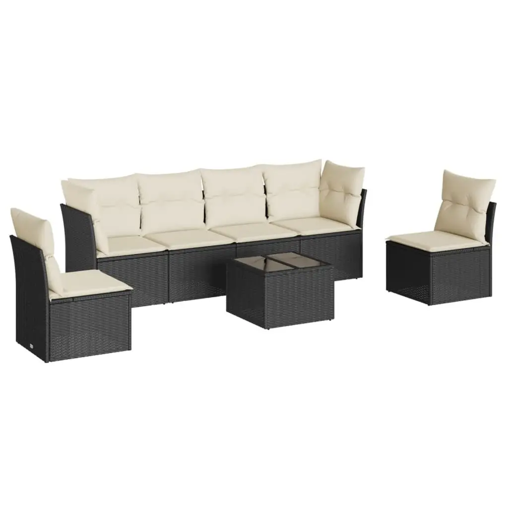 7 Piece Outdoor Sofa Set in Black Poly Rattan