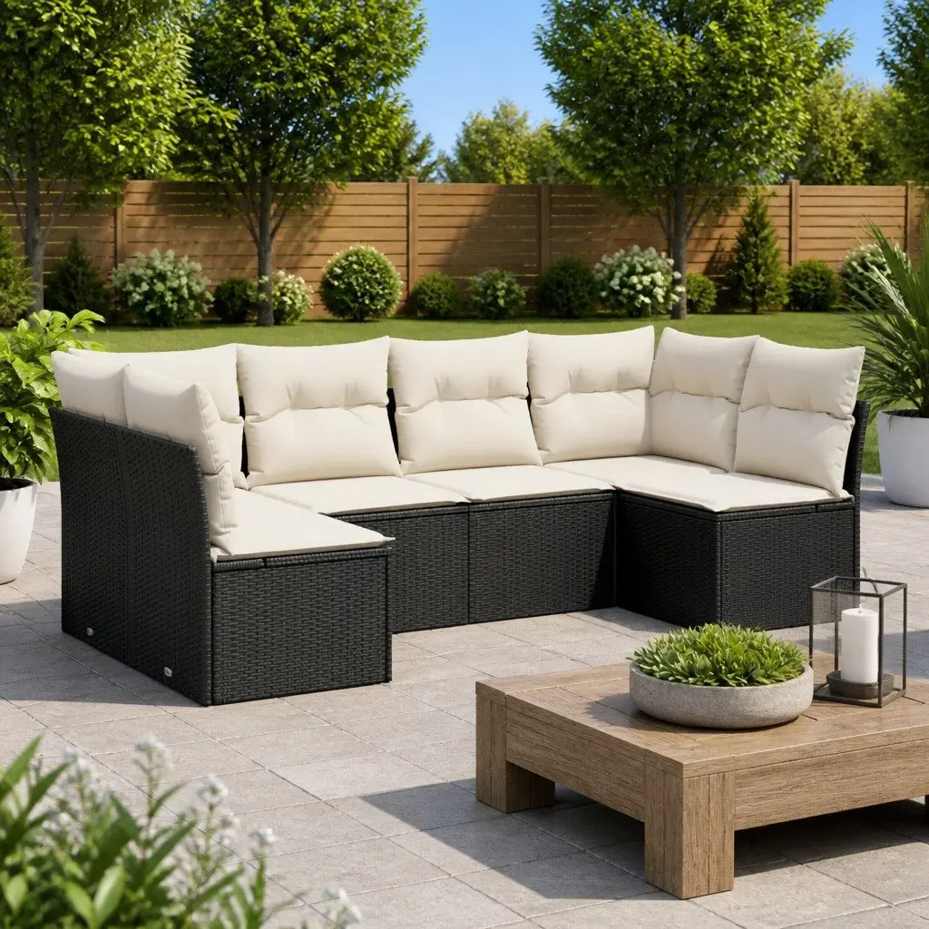 Black Rattan 6-Piece Outdoor Sofa Set
