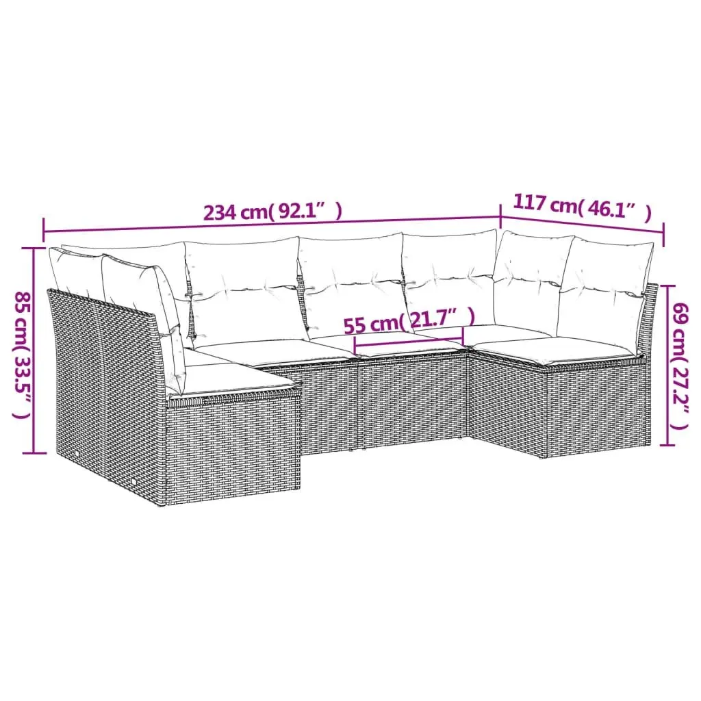 6 Piece Grey Outdoor Sofa Set with Cushions