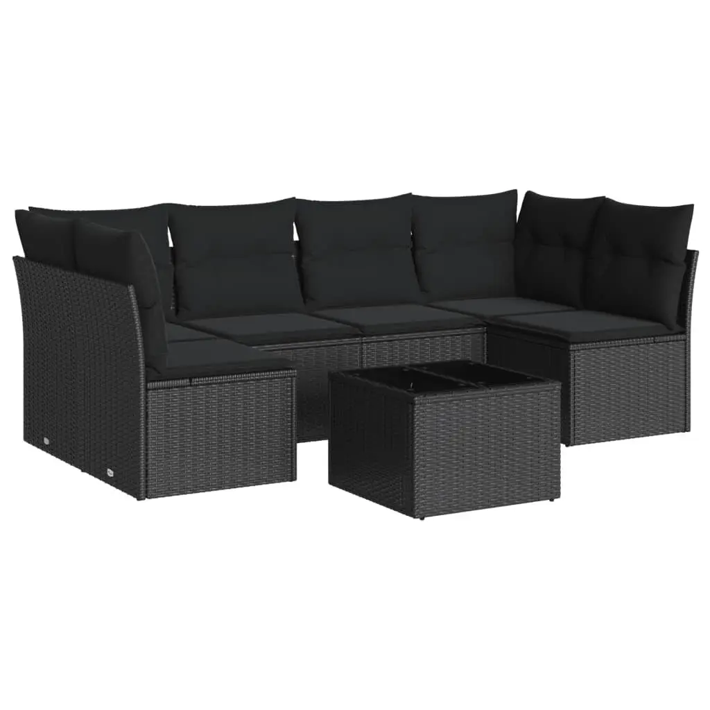7 Piece Garden Sofa Set PE Rattan Black Outdoor Furniture