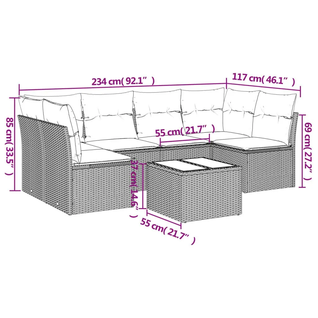 7 Piece Garden Sofa Set PE Rattan Grey Modular Outdoor Patio Furniture