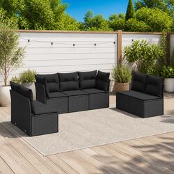 7-Piece Black Poly Rattan Garden Sofa Set with Cushions